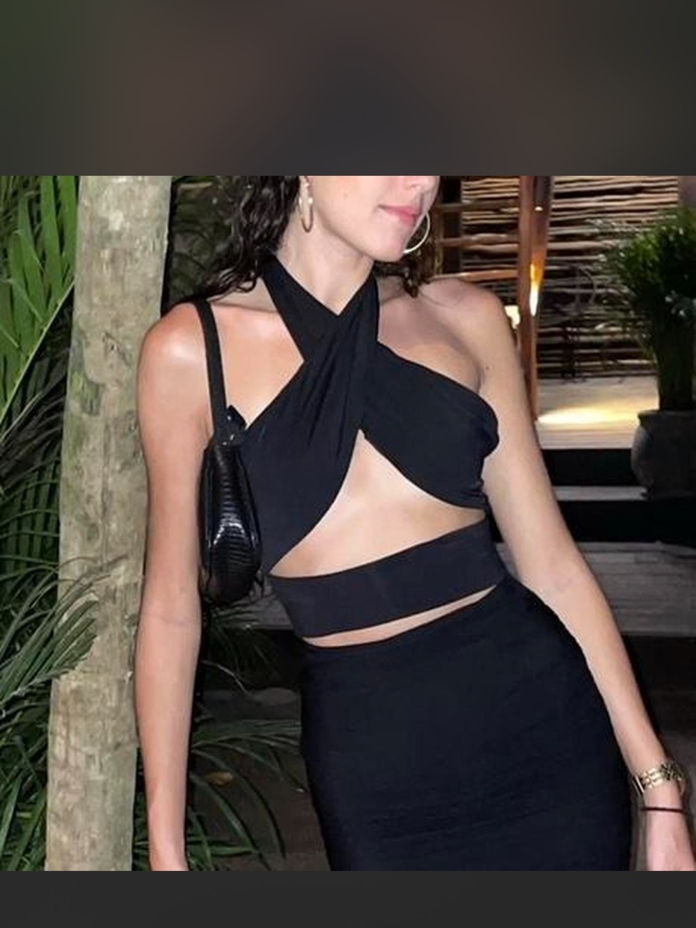 Black Cutout Halter Crop Top